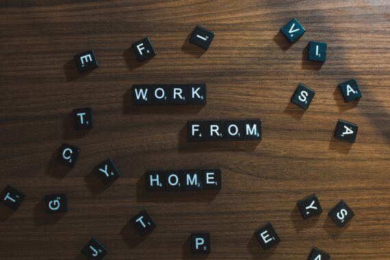 Work from home spelt using Scrabble keys